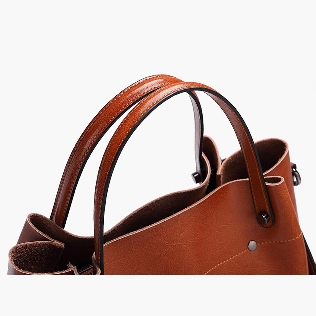 Elegant Oil Waxed Leather Top Handle Tote Bag – Strap Detail