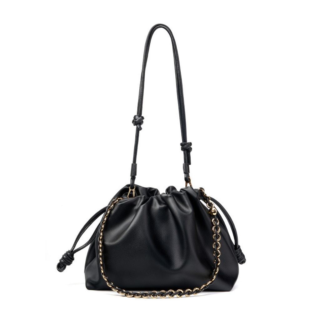 Elegant Genuine Leather Cloud Bag – Black