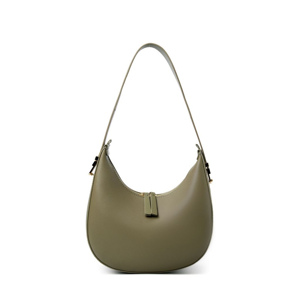 Refined Luna Genuine Leather Half Moon Bag – Gray Green
