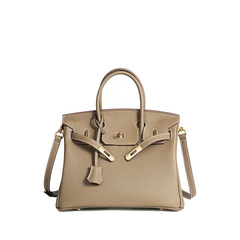 Premium Togo Leather Structured Top Handle Bag – Khaki