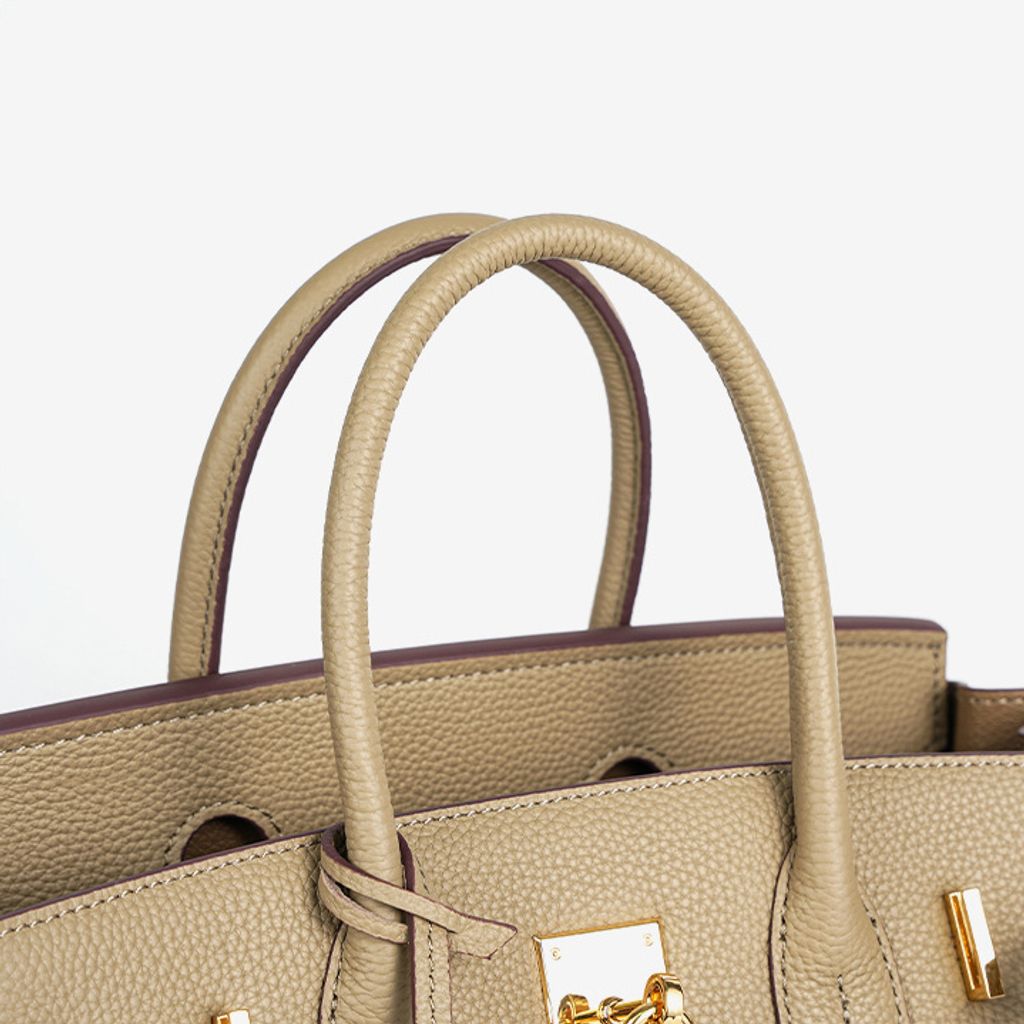 Premium Togo Leather Structured Top Handle Bag – Strap Detail