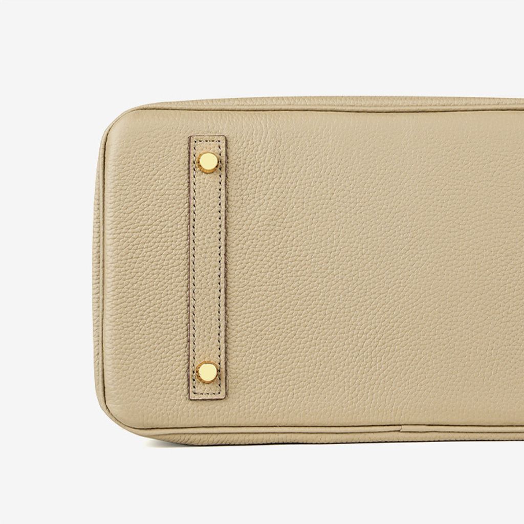 Premium Togo Leather Structured Top Handle Bag – Bottom Detail