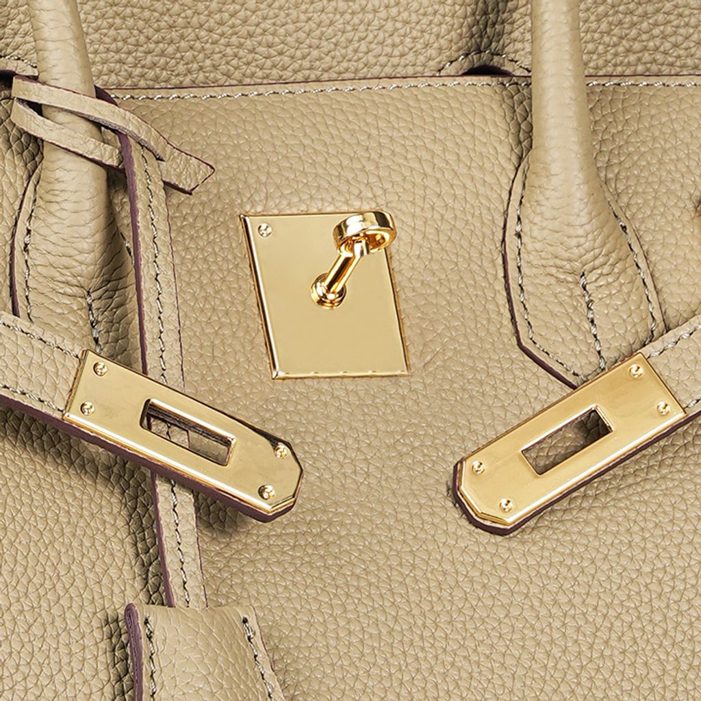 Premium Togo Leather Structured Top Handle Bag – Lock Closure Detail
