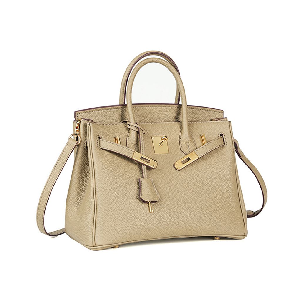 Premium Togo Leather Structured Top Handle Bag – Angled View
