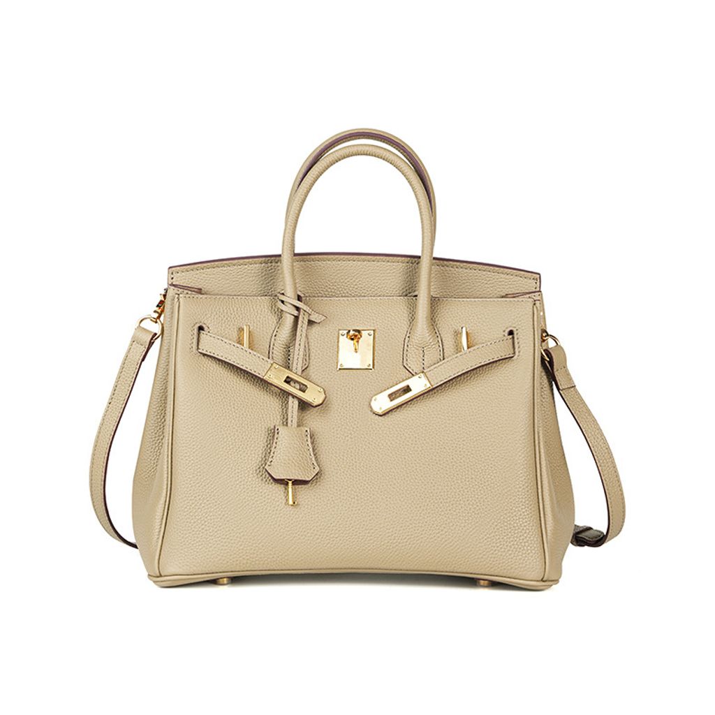 Premium Togo Leather Structured Top Handle Bag – Front View