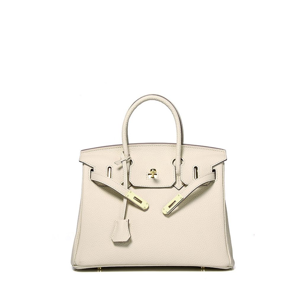 Premium Togo Leather Structured Top Handle Bag – Milkshake White