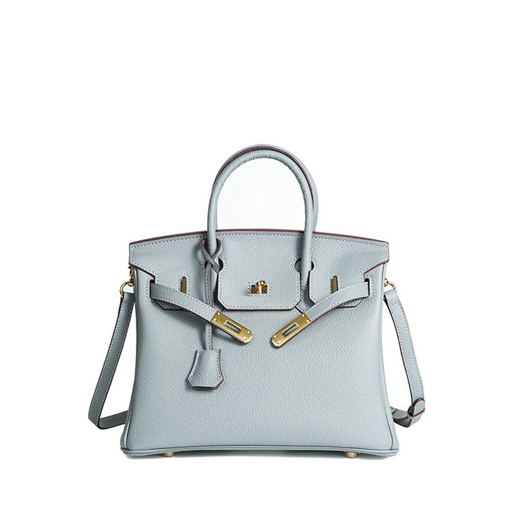 Premium Togo Leather Structured Top Handle Bag – Linen Blue