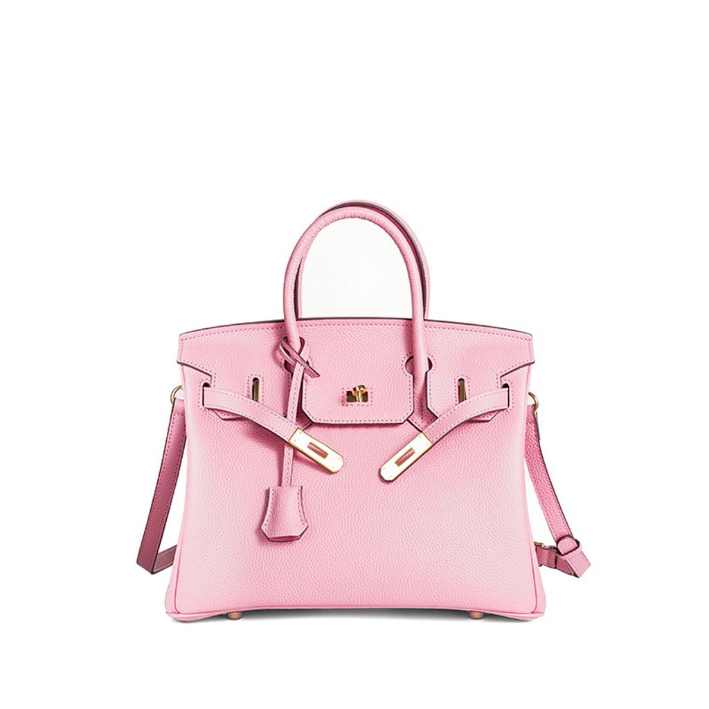 Premium Togo Leather Structured Top Handle Bag – Sakura Pink