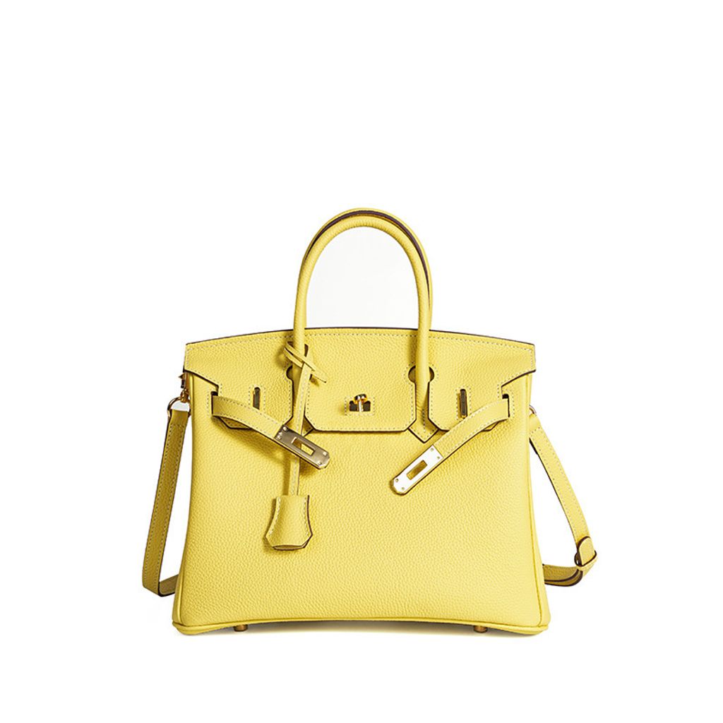 Premium Togo Leather Structured Top Handle Bag – Pastel Yellow
