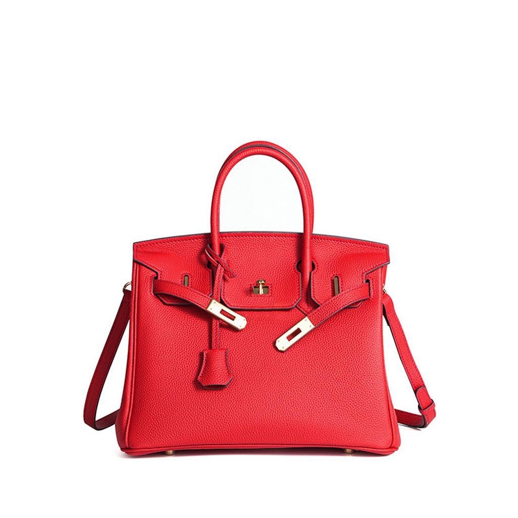 Premium Togo Leather Structured Top Handle Bag – Bright Red