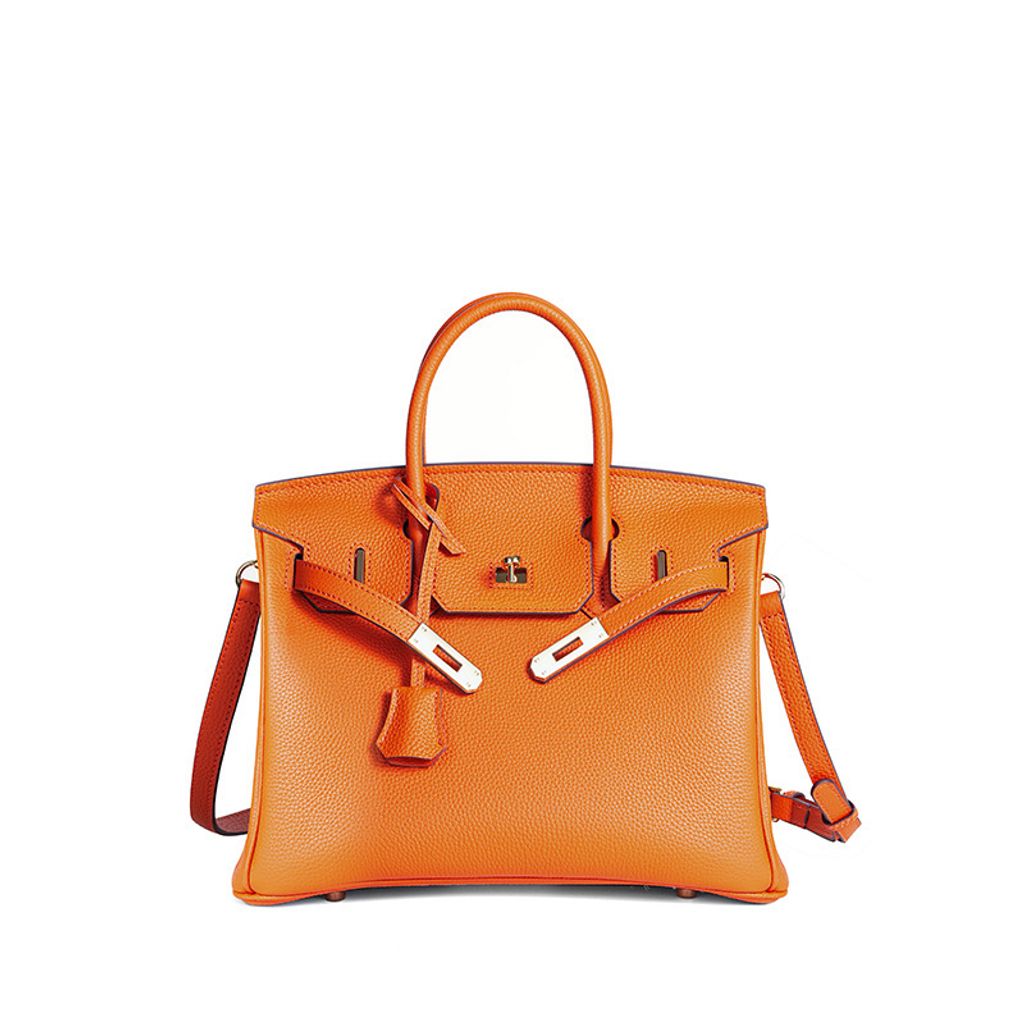 Premium Togo Leather Structured Top Handle Bag – Orange