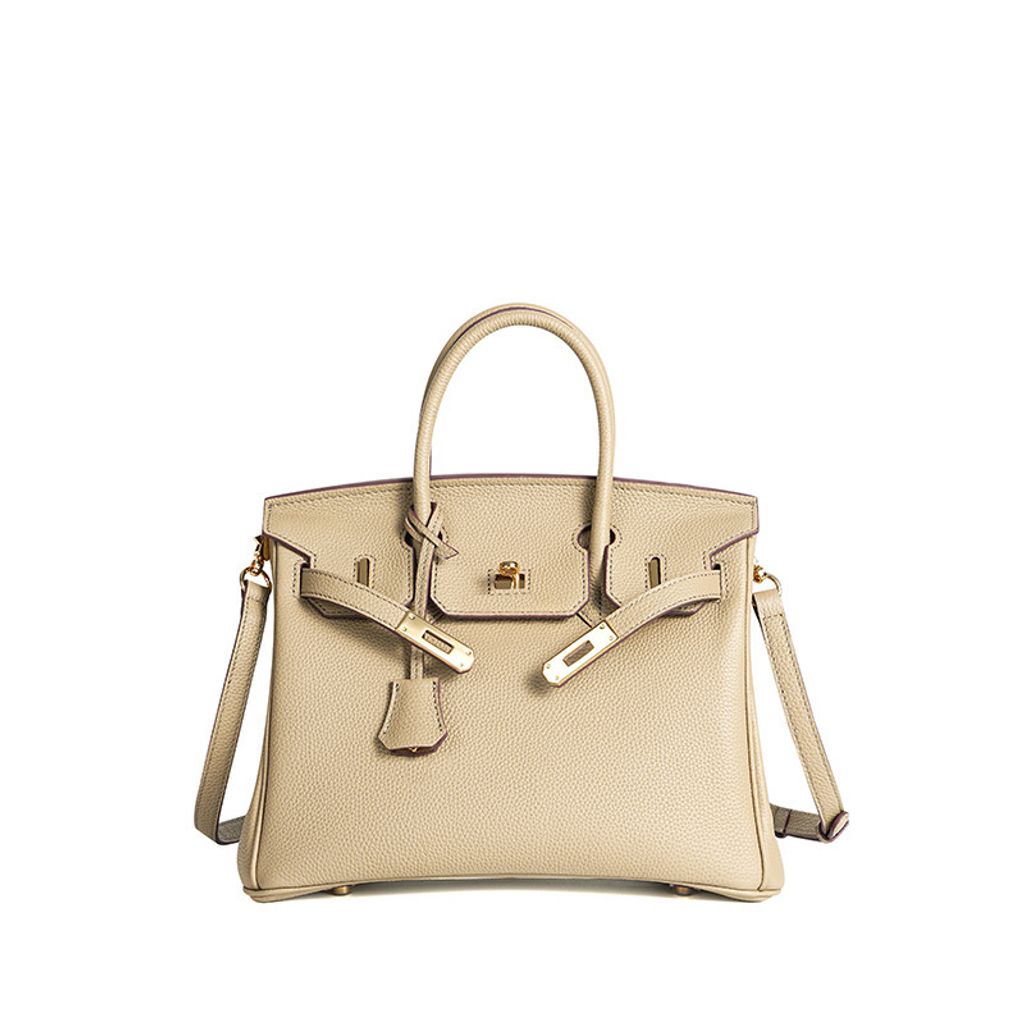 Premium Togo Leather Structured Top Handle Bag – Elephant Gray