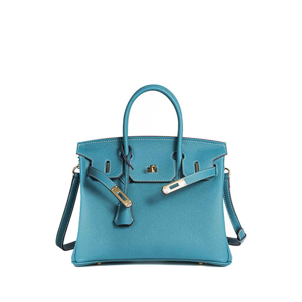 Premium Togo Leather Structured Top Handle Bag – Peacock Blue
