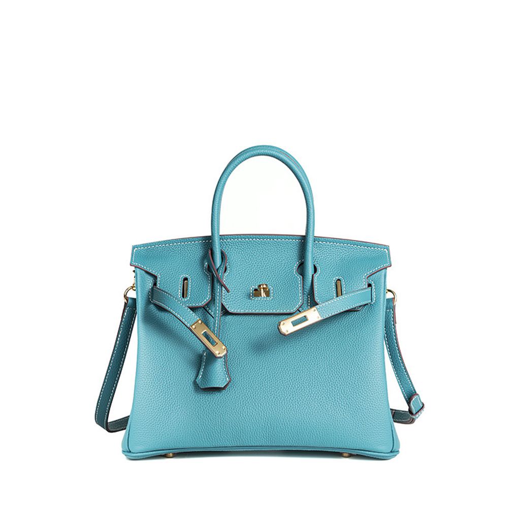 Premium Togo Leather Structured Top Handle Bag – Macaron Blue