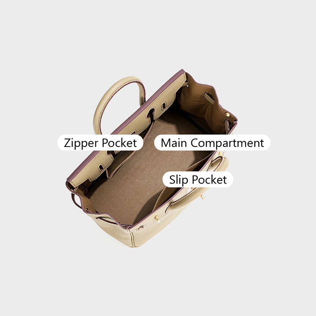 Premium Togo Leather Structured Top Handle Bag – Compartment Layout