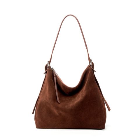 Genuine Matte Suede Leather Hobo Bag – Coffee