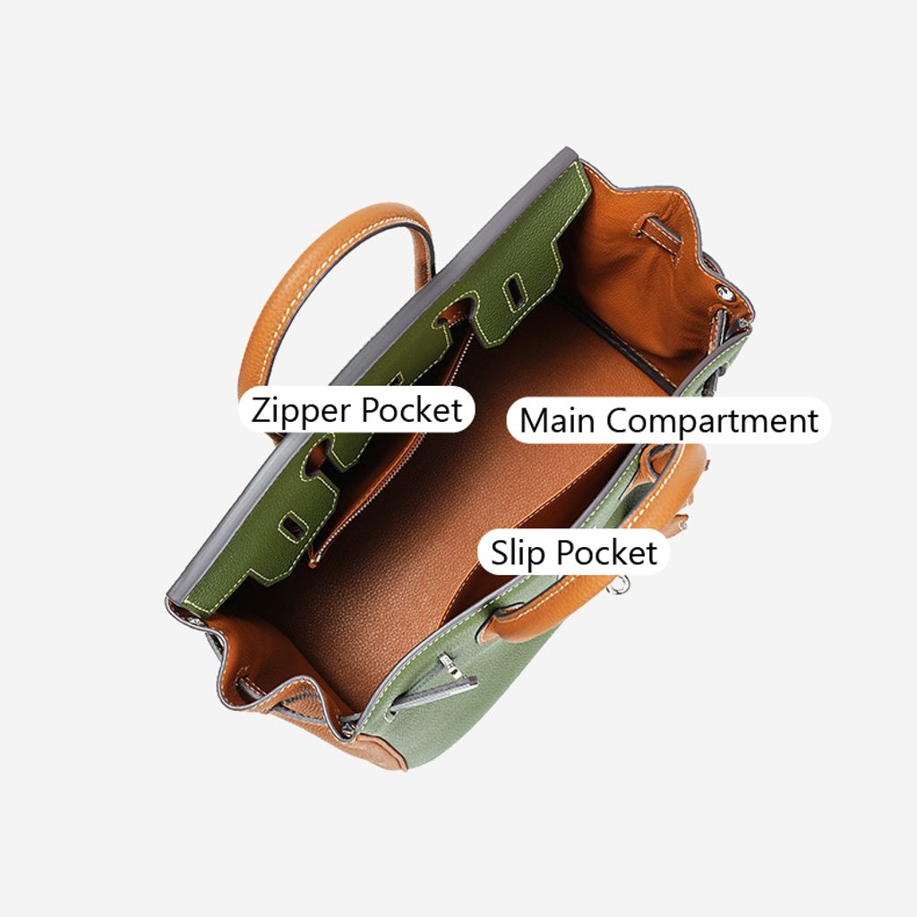 Premium Togo Leather Structured Two-Tone Top Handle Bag – Compartment Layout