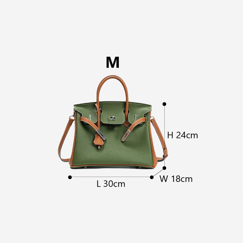 Premium Togo Leather Structured Two-Tone Top Handle Bag – M Size with Dimensions
