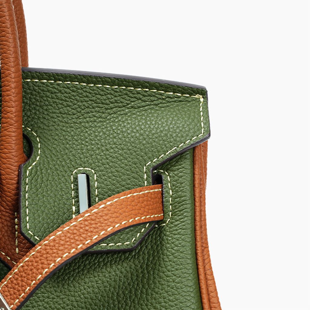 Premium Togo Leather Structured Two-Tone Top Handle Bag – Stitching Detail