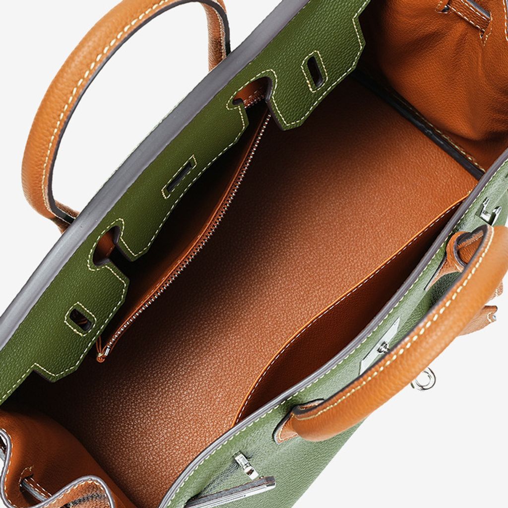 Premium Togo Leather Structured Two-Tone Top Handle Bag – Interior Detail
