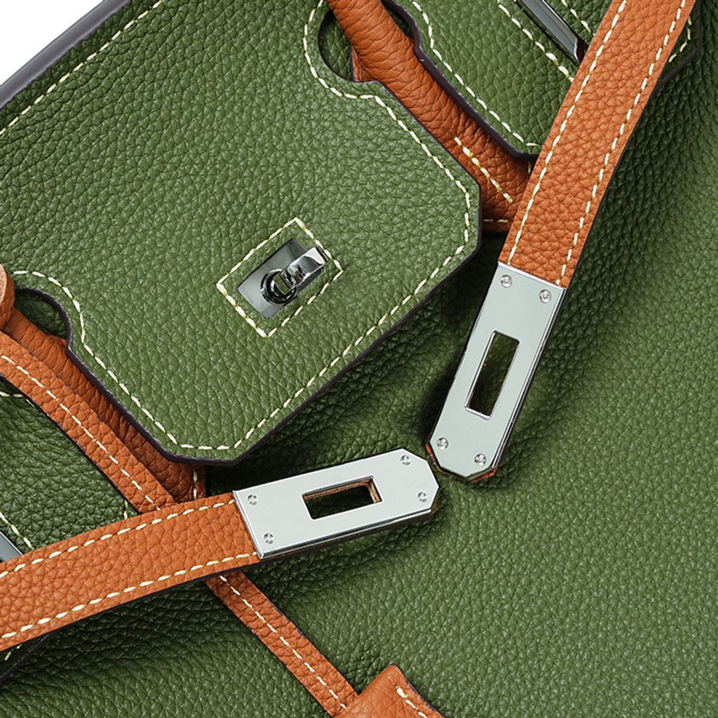 Premium Togo Leather Structured Two-Tone Top Handle Bag – Hardware Detail