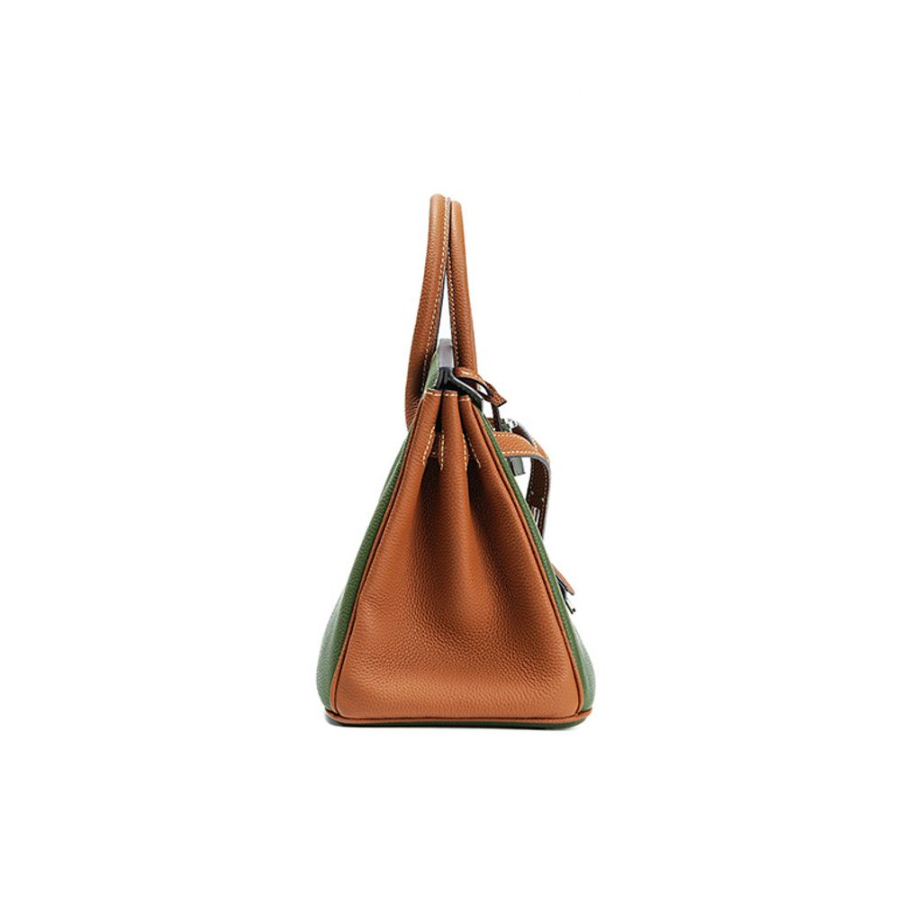 Premium Togo Leather Structured Two-Tone Top Handle Bag – Side View