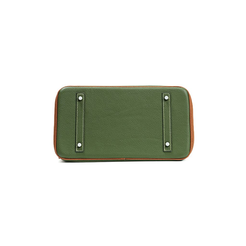 Premium Togo Leather Structured Two-Tone Top Handle Bag – Bottom View