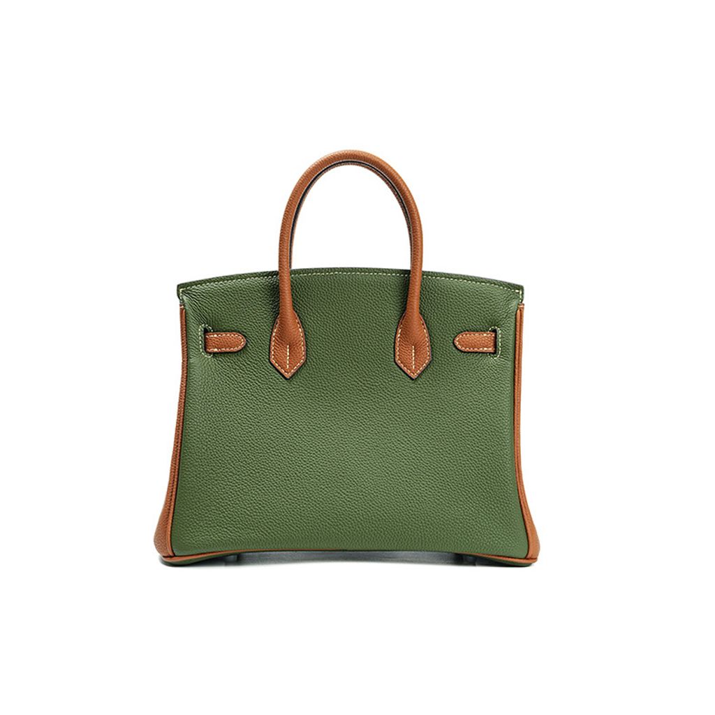 Premium Togo Leather Structured Two-Tone Top Handle Bag – Back View