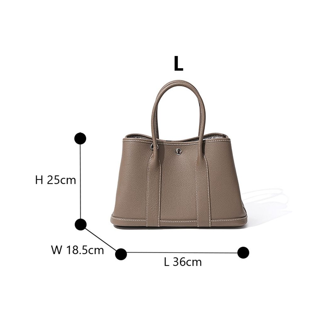 Dimension display of the premium Togo leather structured tote bag in large size