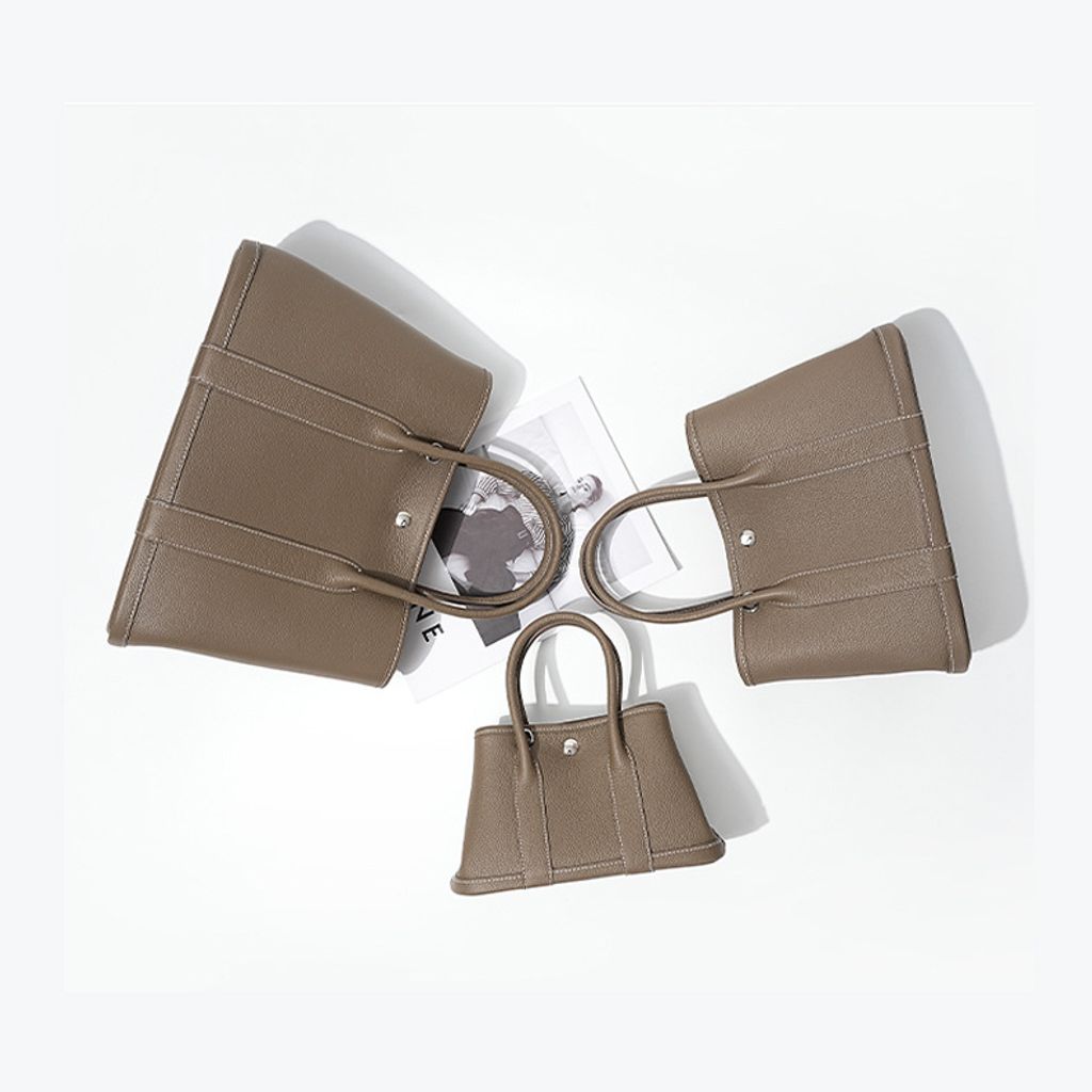 Premium Togo Leather Structured Tote Bag – Three Sizes in Khaki