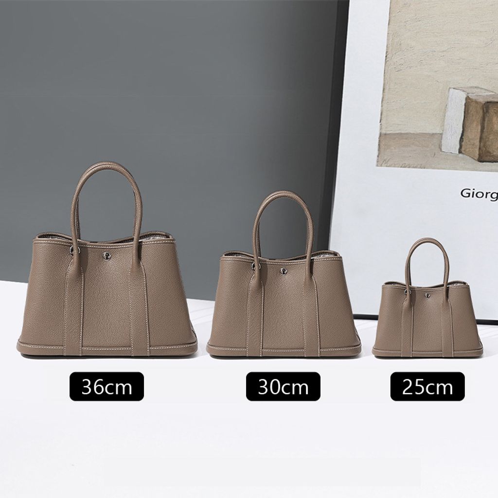 Premium Togo Leather Structured Tote Bags in khaki – available in three sizes: small, medium, and large
