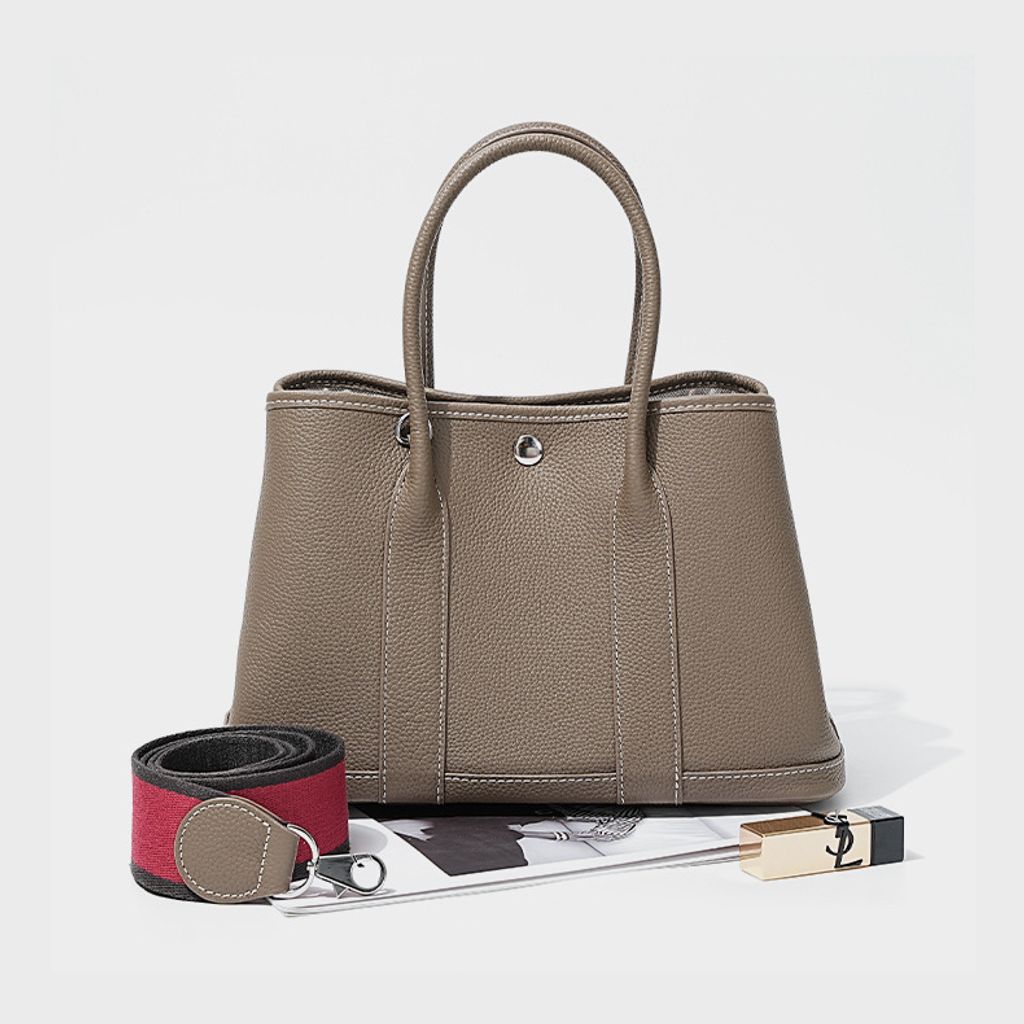 Premium Togo Leather Structured Tote Bag in Khaki – stylish structured handbag lifestyle image