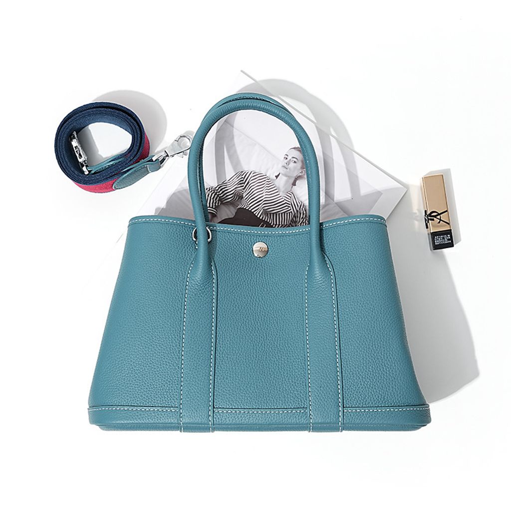 Premium Togo Leather Structured Tote Bag in Peacock Blue – 36 cm (Large Size), 30 cm (Medium Size)