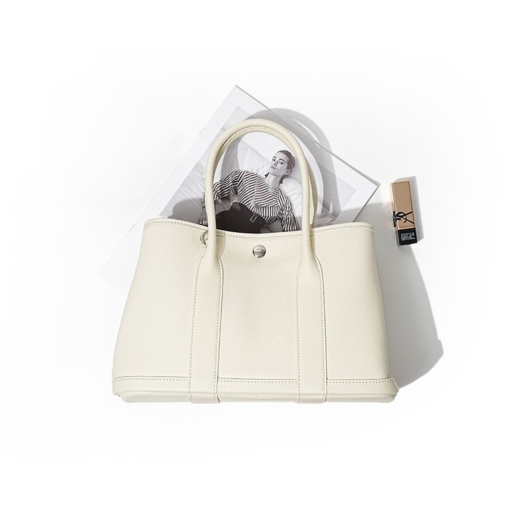 Premium Togo Leather Structured Tote Bag in Milkshake White – 25 cm (Small Size)