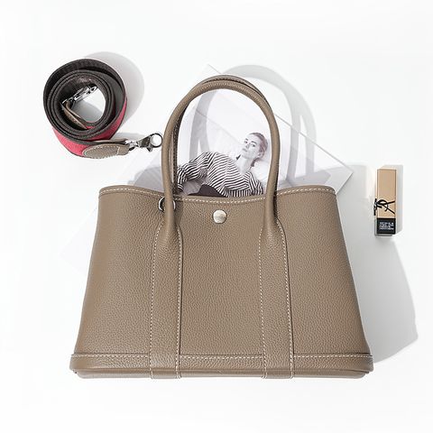 Premium Togo Leather Structured Tote Bag in Khaki – 36 cm (Large Size), 30 cm (Medium Size)