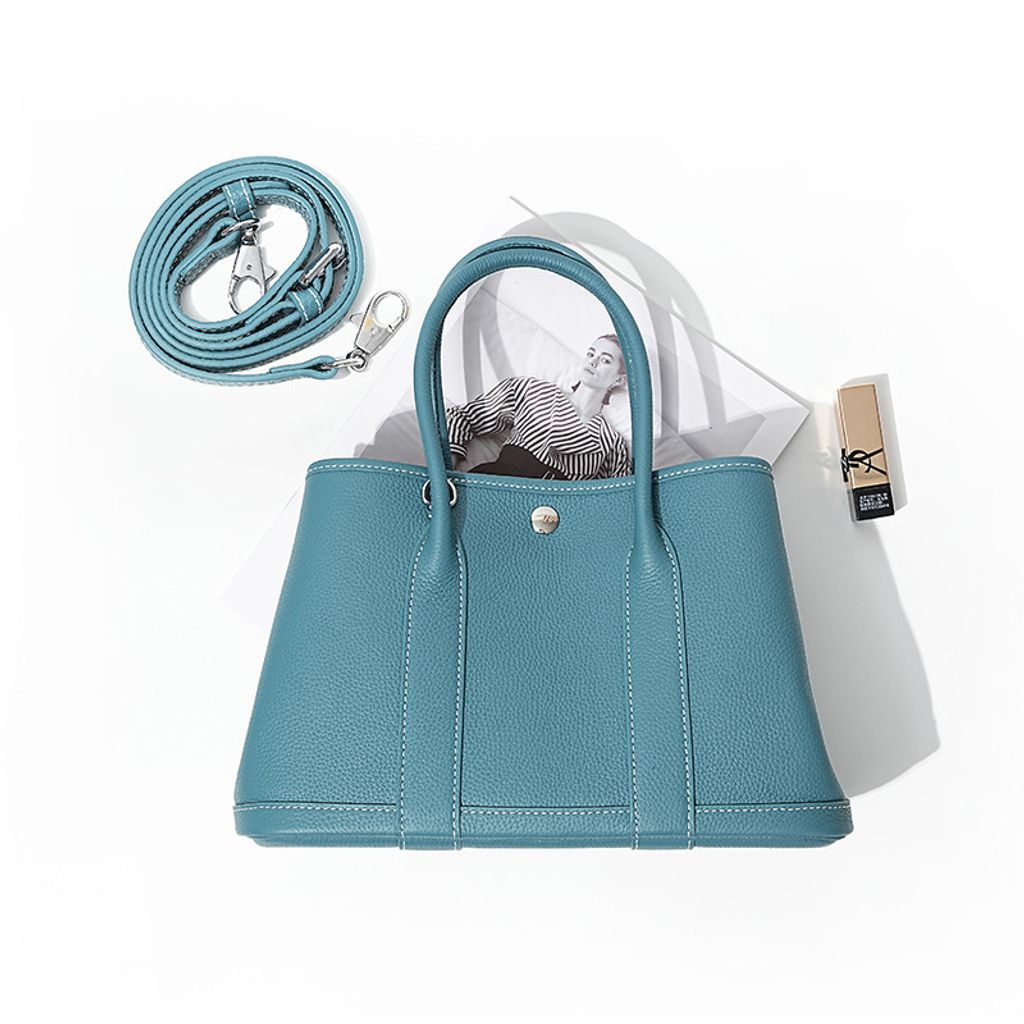 Premium Togo Leather Structured Tote Bag in Peacock Blue – 25 cm (Small Size)