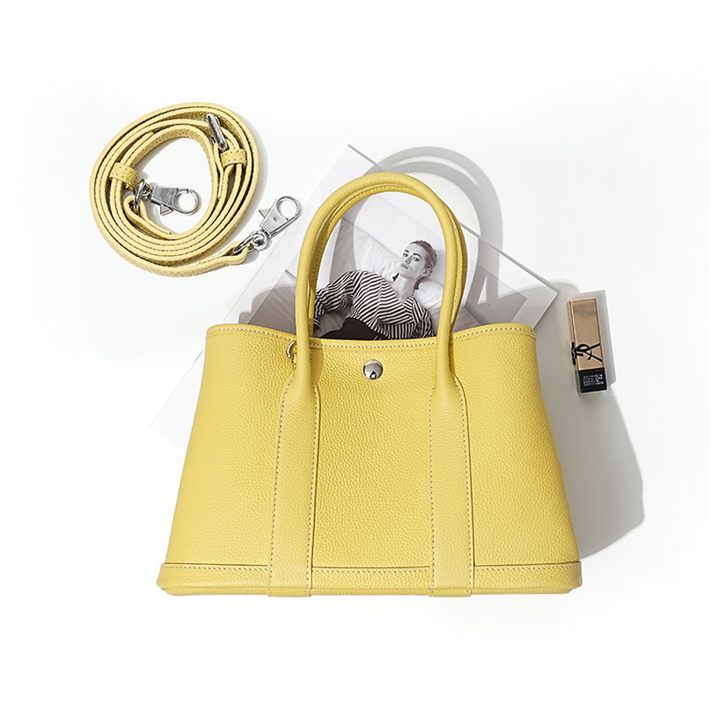 Premium Togo Leather Structured Tote Bag in Pastel Yellow – 25 cm (Small Size)