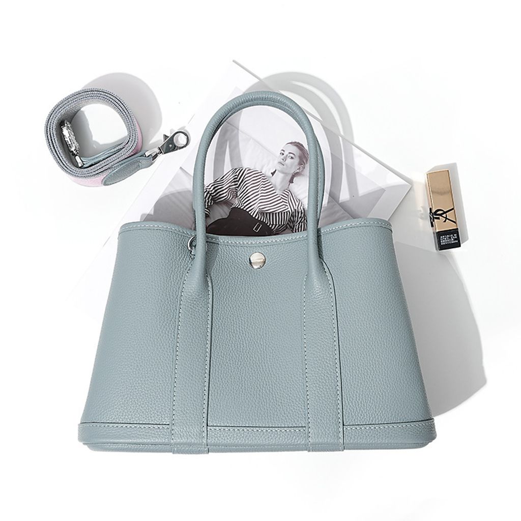 Premium Togo Leather Structured Tote Bag in Linen Blue – 36 cm (Large Size), 30 cm (Medium Size)