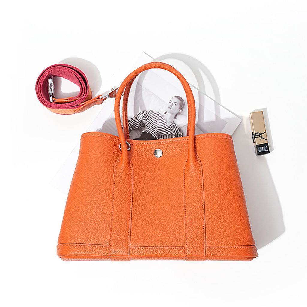 Premium Togo Leather Structured Tote Bag in Orange – 36 cm (Large Size), 30 cm (Medium Size)