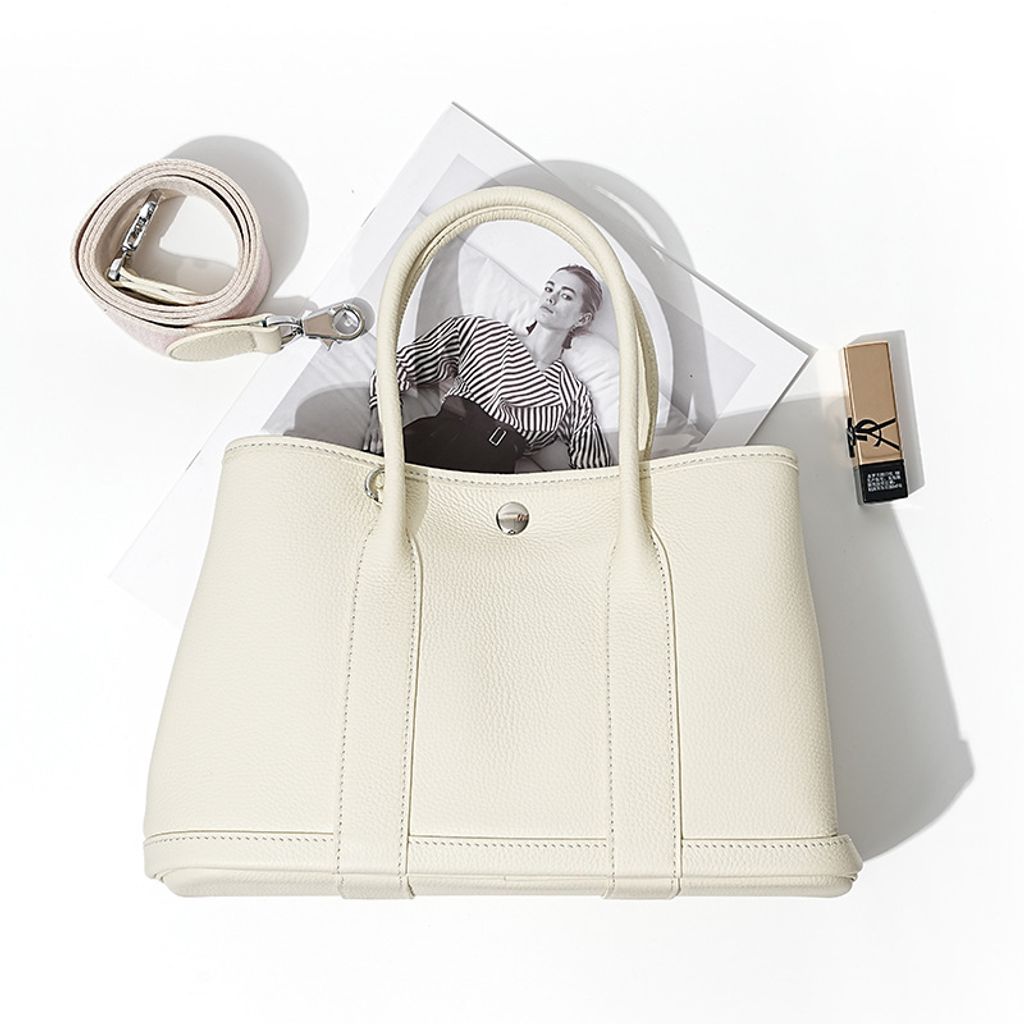 Premium Togo Leather Structured Tote Bag in Milkshake White – 36 cm (Large Size), 30 cm (Medium Size)
