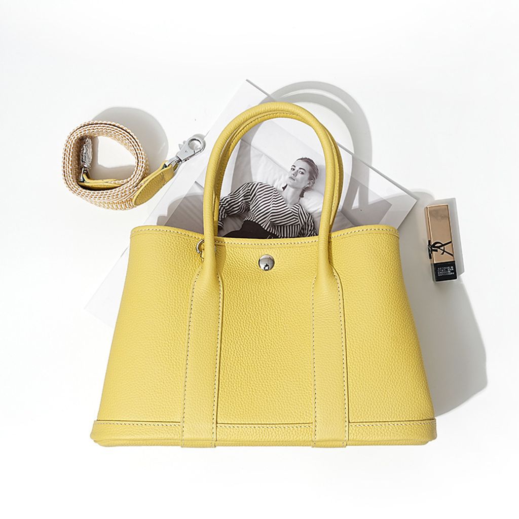 Premium Togo Leather Structured Tote Bag in Pastel Yellow – 36 cm (Large Size), 30 cm (Medium Size)
