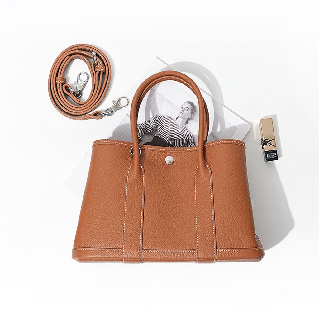 Premium Togo Leather Structured Tote Bag in Golden Brown – 25 cm (Small Size)