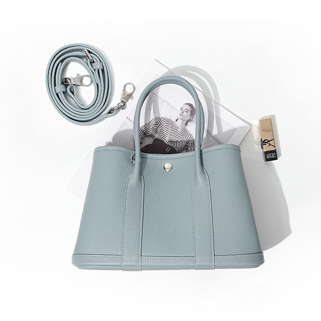 Premium Togo Leather Structured Tote Bag in Linen Blue – 25 cm (Small Size)