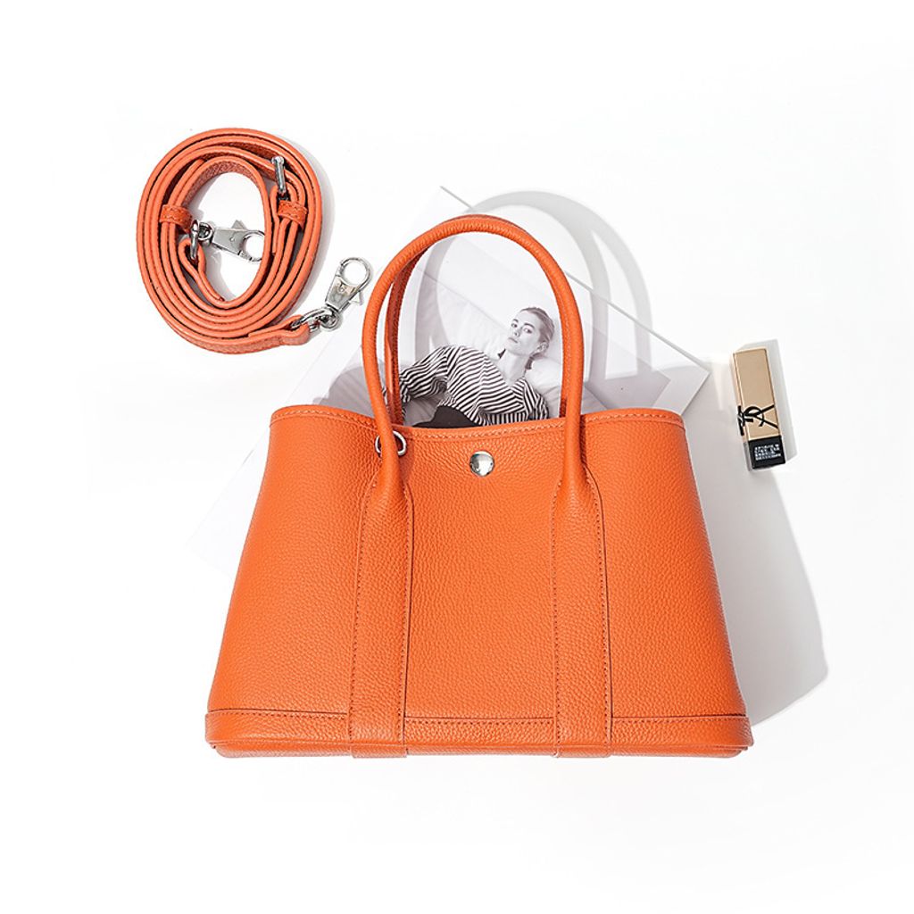 Premium Togo Leather Structured Tote Bag in Orange – 25 cm (Small Size)