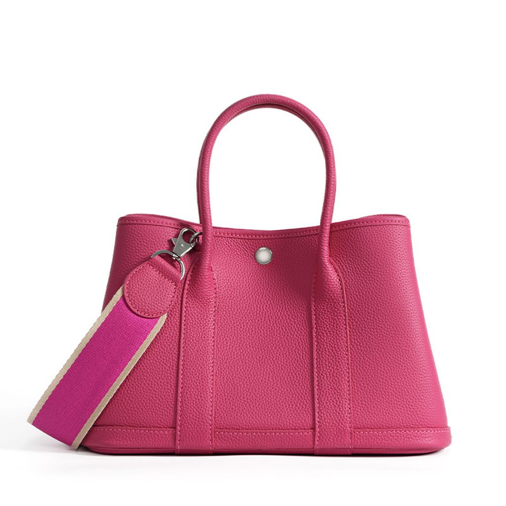 Premium Togo Leather Structured Tote Bag in Rose Red – 36 cm (Large Size)