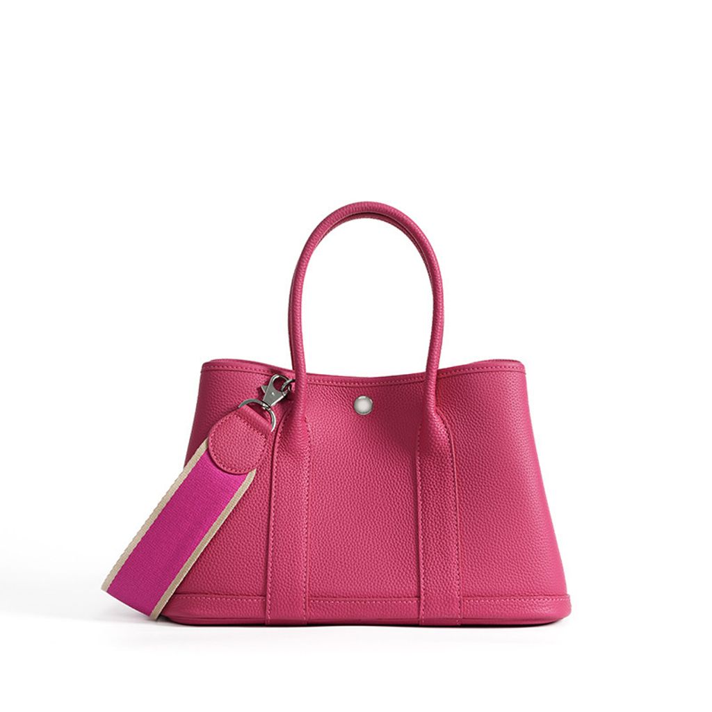 Premium Togo Leather Structured Tote Bag in Rose Red – 30 cm (Medium Size)
