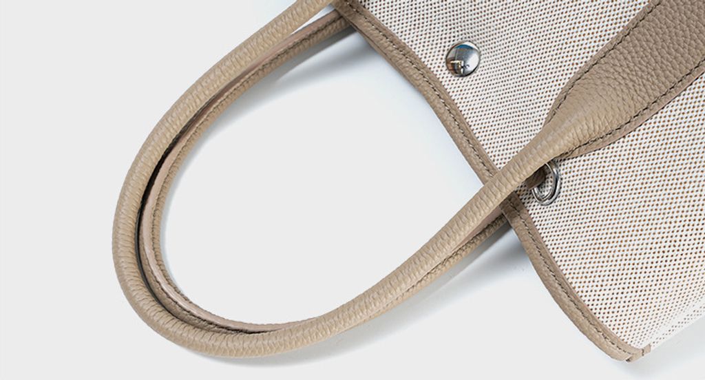 Premium Genuine Leather and Canvas Structured Tote Bag – Top Handle Detail