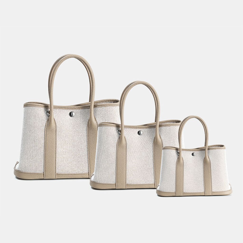 Premium Genuine Leather and Canvas Structured Tote Bags – Elephant Gray in Large, Medium, and Small Sizes