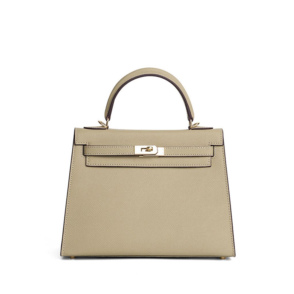 Premium Genuine Leather Structured Top Handle Bag in Elephant Gray