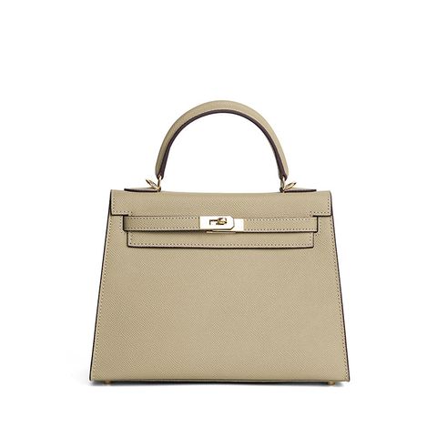 Premium Genuine Leather Structured Top Handle Bag in Elephant Gray